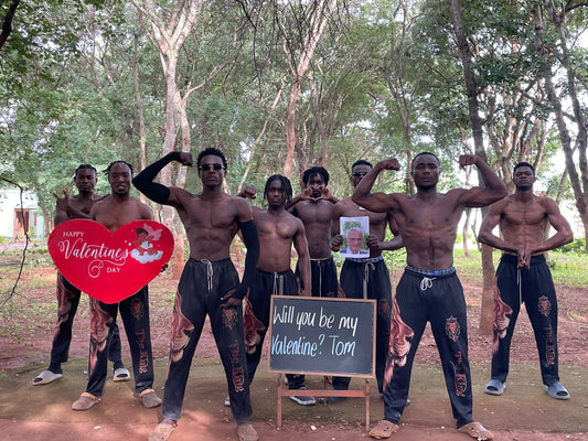 will you be my valantine tom? make video by african muscle men with black pants